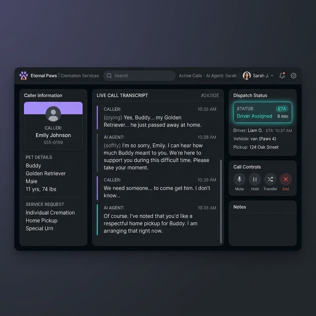AI Dispatch for Pet Crematories: From Phone Call to Pickup in Under 10 Minutes
